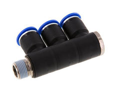 Racor rápido de 3 vías 12mm x R3/8'' con rosca macho Latón/PA 66 NBR Giratorio