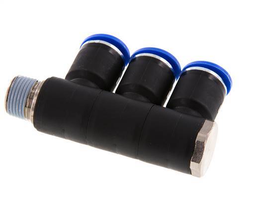 Racor rápido de 3 vías 12mm x R3/8'' con rosca macho Latón/PA 66 NBR Giratorio