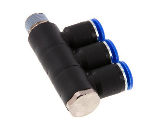 Racor rápido de 3 vías 12mm x R3/8'' con rosca macho Latón/PA 66 NBR Giratorio