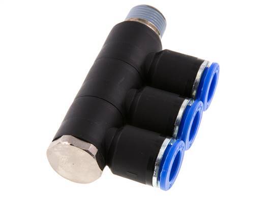 Racor rápido de 3 vías 12mm x R3/8'' con rosca macho Latón/PA 66 NBR Giratorio