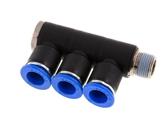 Racor rápido de 3 vías 12mm x R3/8'' con rosca macho Latón/PA 66 NBR Giratorio