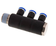 Racor rápido de 3 vías de 8 mm x R1/2'' con rosca macho Latón/PA 66 NBR Giratorio