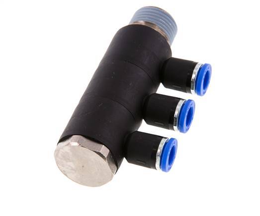 Racor rápido de 3 vías de 8 mm x R1/2'' con rosca macho Latón/PA 66 NBR Giratorio