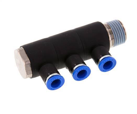 Racor rápido de 3 vías de 8 mm x R1/2'' con rosca macho Latón/PA 66 NBR Giratorio