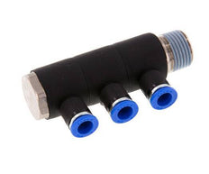 Racor rápido de 3 vías de 8 mm x R1/2'' con rosca macho Latón/PA 66 NBR Giratorio