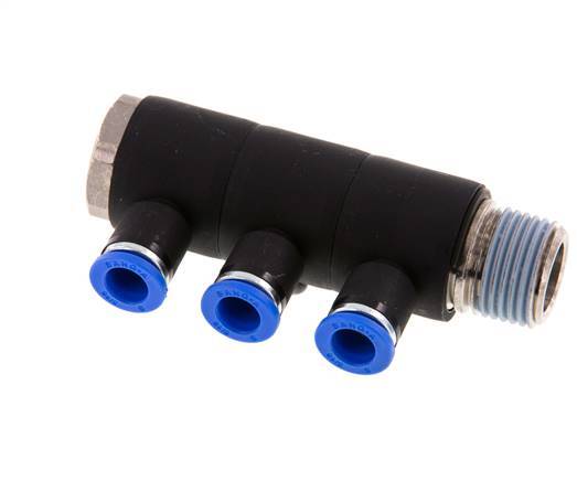 Racor rápido de 3 vías de 8 mm x R1/2'' con rosca macho Latón/PA 66 NBR Giratorio