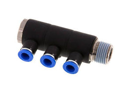 Racor rápido de 3 vías de 8 mm x R1/2'' con rosca macho Latón/PA 66 NBR Giratorio