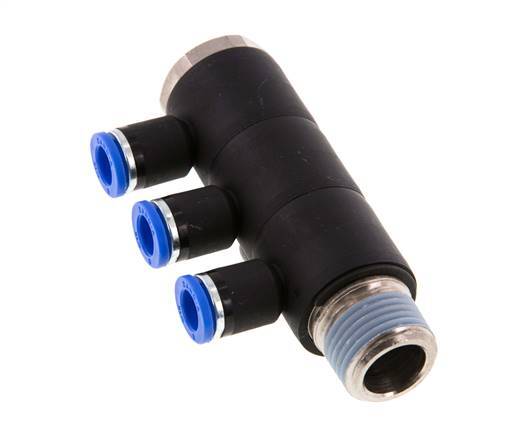 Racor rápido de 3 vías de 8 mm x R1/2'' con rosca macho Latón/PA 66 NBR Giratorio