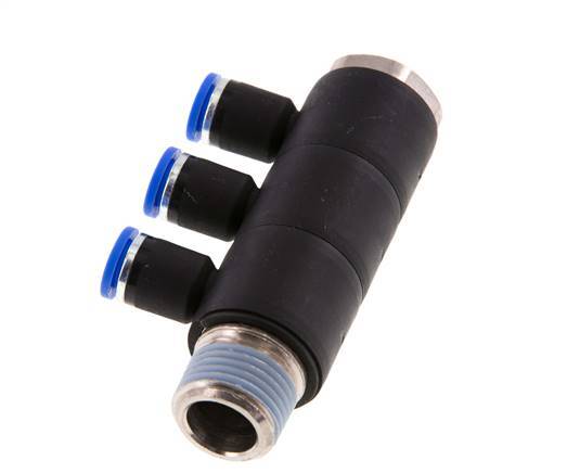 Racor rápido de 3 vías de 8 mm x R1/2'' con rosca macho Latón/PA 66 NBR Giratorio