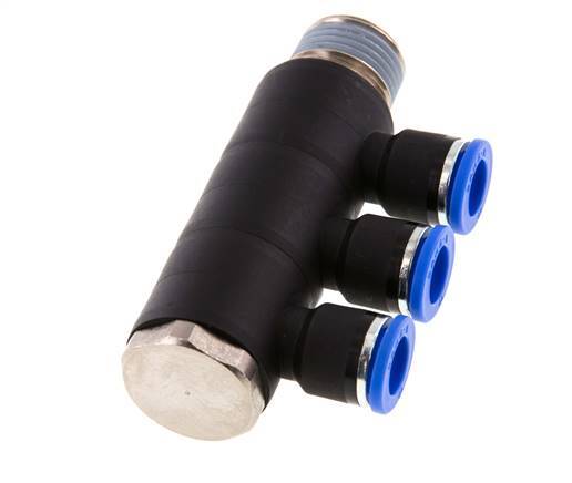 Racor rápido de 3 vías de 10 mm x R1/2'' con rosca macho Latón/PA 66 NBR Giratorio