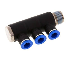 Racor rápido de 3 vías de 10 mm x R1/2'' con rosca macho Latón/PA 66 NBR Giratorio
