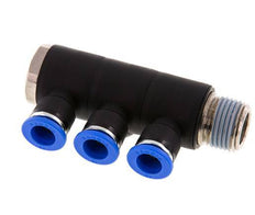 Racor rápido de 3 vías de 10 mm x R1/2'' con rosca macho Latón/PA 66 NBR Giratorio