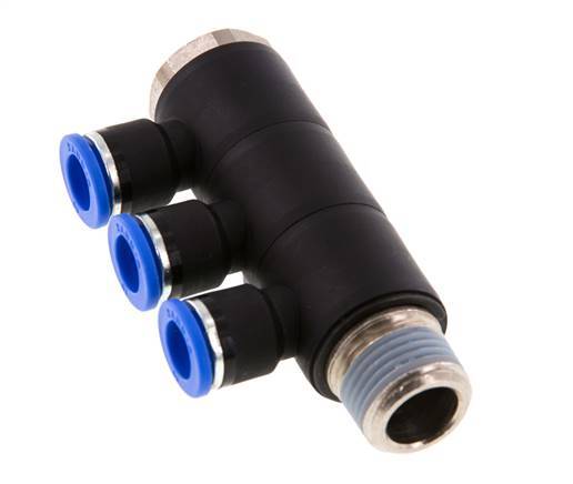 Racor rápido de 3 vías de 10 mm x R1/2'' con rosca macho Latón/PA 66 NBR Giratorio