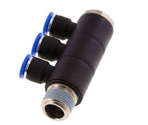 Racor rápido de 3 vías de 10 mm x R1/2'' con rosca macho Latón/PA 66 NBR Giratorio