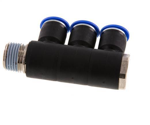 Racor rápido de 3 vías de 12 mm x R1/2'' con rosca macho Latón/PA 66 NBR Giratorio