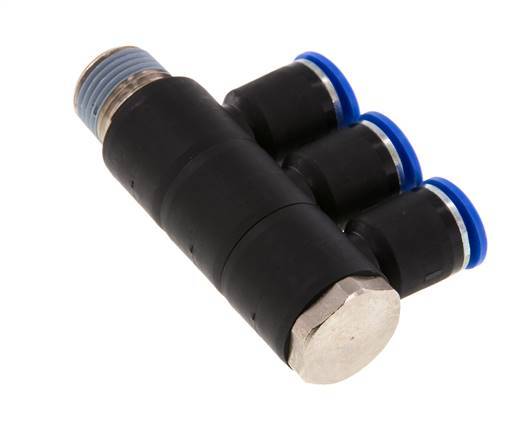 Racor rápido de 3 vías de 12 mm x R1/2'' con rosca macho Latón/PA 66 NBR Giratorio