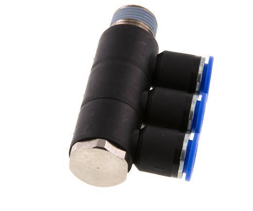 Racor rápido de 3 vías de 12 mm x R1/2'' con rosca macho Latón/PA 66 NBR Giratorio