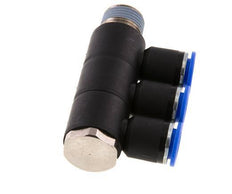 Racor rápido de 3 vías de 12 mm x R1/2'' con rosca macho Latón/PA 66 NBR Giratorio