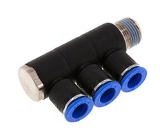 Racor rápido de 3 vías de 12 mm x R1/2'' con rosca macho Latón/PA 66 NBR Giratorio