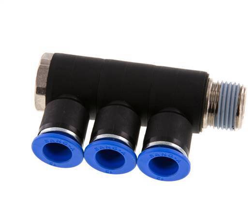 Racor rápido de 3 vías de 12 mm x R1/2'' con rosca macho Latón/PA 66 NBR Giratorio