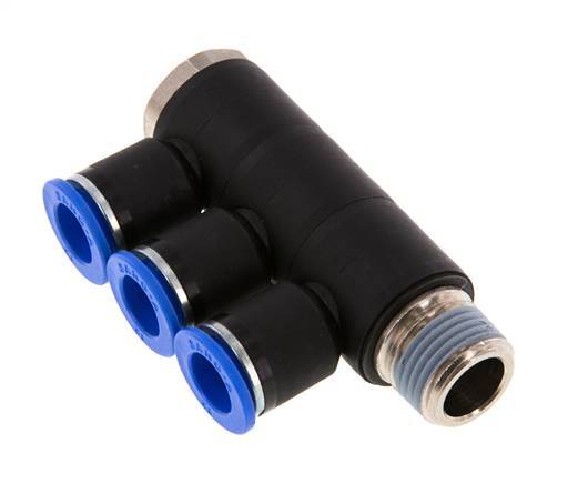 Racor rápido de 3 vías de 12 mm x R1/2'' con rosca macho Latón/PA 66 NBR Giratorio