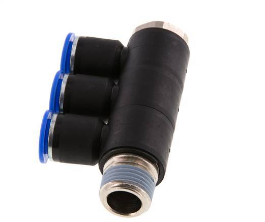 Racor rápido de 3 vías de 12 mm x R1/2'' con rosca macho Latón/PA 66 NBR Giratorio
