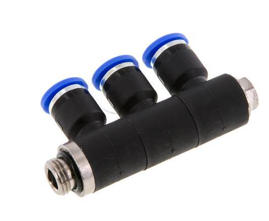 Racor rápido de 3 vías de 6 mm x G1/8'' con rosca macho Latón/PA 66 NBR Giratorio