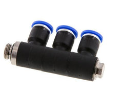 Racor rápido de 3 vías de 6 mm x G1/8'' con rosca macho Latón/PA 66 NBR Giratorio