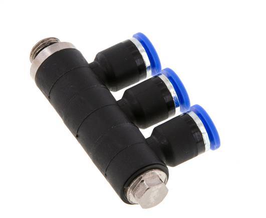 Racor rápido de 3 vías de 6 mm x G1/8'' con rosca macho Latón/PA 66 NBR Giratorio