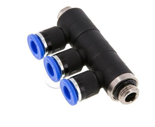 Racor rápido de 3 vías de 6 mm x G1/8'' con rosca macho Latón/PA 66 NBR Giratorio