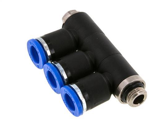 Racor rápido de 3 vías de 8 mm x G1/8'' con rosca macho Latón/PA 66 NBR Giratorio