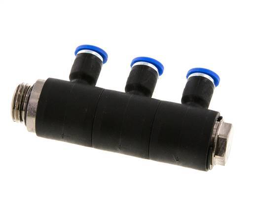 Racor rápido de 3 vías de 4mm x G1/4'' con rosca macho Latón/PA 66 NBR Giratorio