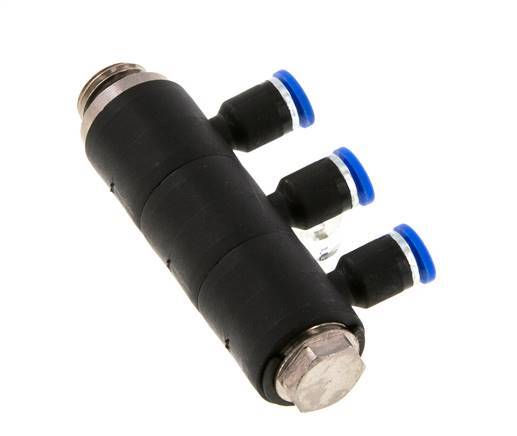 Racor rápido de 3 vías de 4mm x G1/4'' con rosca macho Latón/PA 66 NBR Giratorio