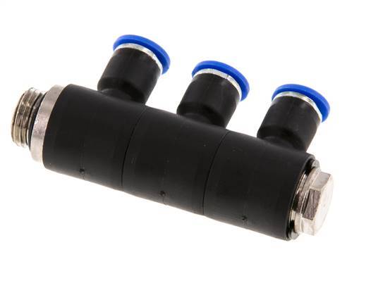 Racor rápido de 3 vías de 6 mm x G1/4'' con rosca macho Latón/PA 66 NBR Giratorio