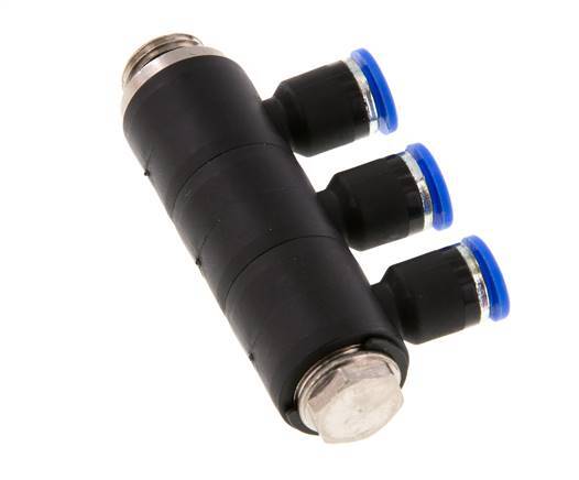 Racor rápido de 3 vías de 6 mm x G1/4'' con rosca macho Latón/PA 66 NBR Giratorio