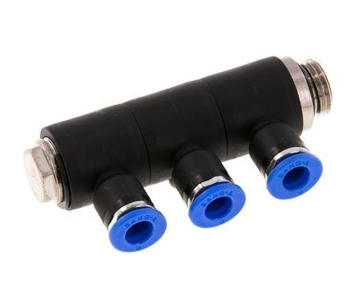 Racor rápido de 3 vías de 6 mm x G1/4'' con rosca macho Latón/PA 66 NBR Giratorio