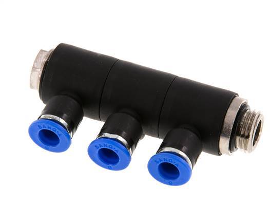 Racor rápido de 3 vías de 6 mm x G1/4'' con rosca macho Latón/PA 66 NBR Giratorio