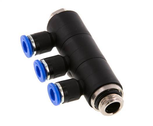 Racor rápido de 3 vías de 6 mm x G1/4'' con rosca macho Latón/PA 66 NBR Giratorio