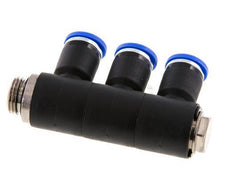Racor rápido de 3 vías de 8 mm x G1/4'' con rosca macho Latón/PA 66 NBR Giratorio