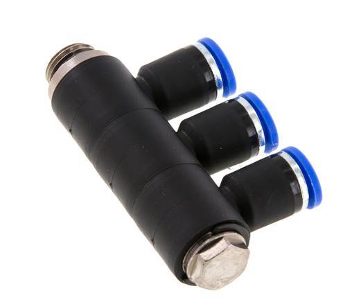 Racor rápido de 3 vías de 8 mm x G1/4'' con rosca macho Latón/PA 66 NBR Giratorio