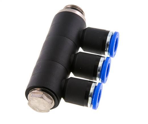 Racor rápido de 3 vías de 8 mm x G1/4'' con rosca macho Latón/PA 66 NBR Giratorio
