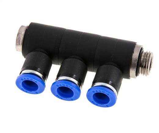 Racor rápido de 3 vías de 8 mm x G1/4'' con rosca macho Latón/PA 66 NBR Giratorio