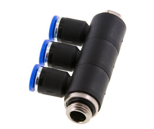 Racor rápido de 3 vías de 8 mm x G1/4'' con rosca macho Latón/PA 66 NBR Giratorio