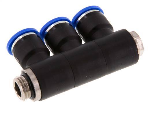 Racor rápido de 3 vías de 10 mm x G1/4'' con rosca macho Latón/PA 66 NBR Giratorio