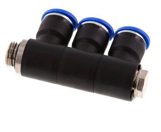 Racor rápido de 3 vías de 10 mm x G1/4'' con rosca macho Latón/PA 66 NBR Giratorio