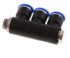 Racor rápido de 3 vías de 10 mm x G1/4'' con rosca macho Latón/PA 66 NBR Giratorio