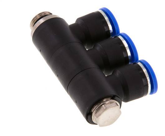 Racor rápido de 3 vías de 10 mm x G1/4'' con rosca macho Latón/PA 66 NBR Giratorio