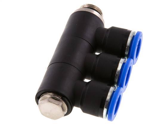 Racor rápido de 3 vías de 10 mm x G1/4'' con rosca macho Latón/PA 66 NBR Giratorio