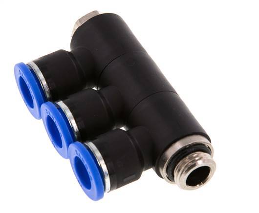 Racor rápido de 3 vías de 10 mm x G1/4'' con rosca macho Latón/PA 66 NBR Giratorio