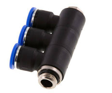 Racor rápido de 3 vías de 10 mm x G1/4'' con rosca macho Latón/PA 66 NBR Giratorio